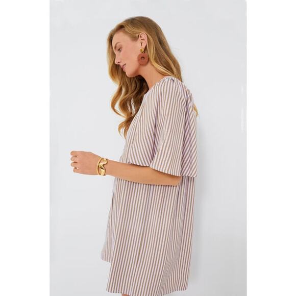 Pomander Place Tuckernuck Lilac Stripe Seersucker Finley Flutter Sleeve Dress L - Picture 6 of 11